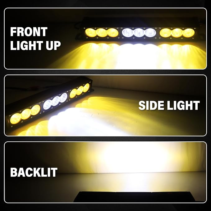 AUXTINGS 17 inch Single Row Dual Color LED Light Bar 90W Off Road Light Bar White Amber Combo LED Work Light Truck UTV 4x4 Cars SUVs ATVs Boats Fog Driving Light with Wiring Harness kit