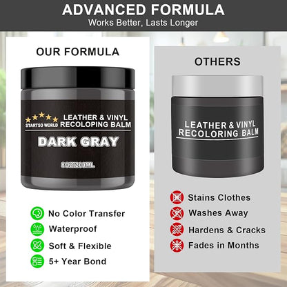 STARTSO WORLD Leather Recoloring Balm, Dark Gray Leather Repair Kit for Furniture, Leather Dye, Leather Color Restorer for Couches, Leather Couch Paint | Repair, Restore & Renew Old, Faded Leather