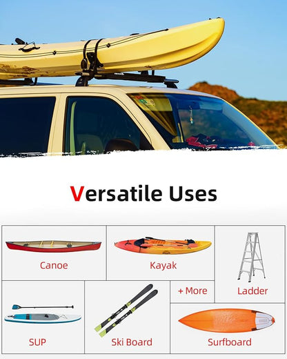 Abahub Soft Roof Rack Pads with 2 Tie Down Straps, 2 Tie Down Ropes, 2 Hood Loops and Storage Bag, for Surfboard, Kayak, Canoe, Heavy Duty Universal Car Roof Racks System Black 17 Inch