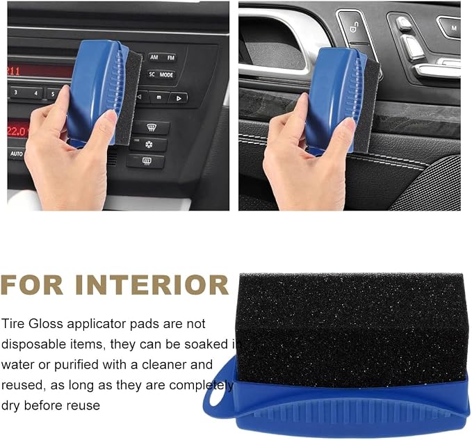 Ohleats 2 PCS Tire Dressing Applicator, Wheel Shine Pad With Lid, Reusable Detailing Foam Waxing Wipe Polishing Sponge, Universal Car Accessories (Blue)