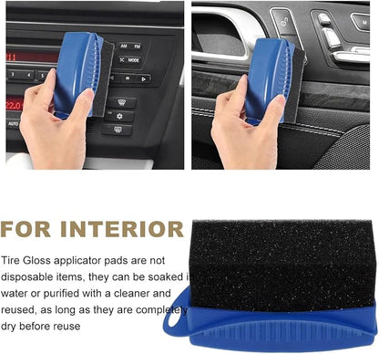 Ohleats 2 PCS Tire Dressing Applicator, Wheel Shine Pad With Lid, Reusable Detailing Foam Waxing Wipe Polishing Sponge, Universal Car Accessories (Blue)