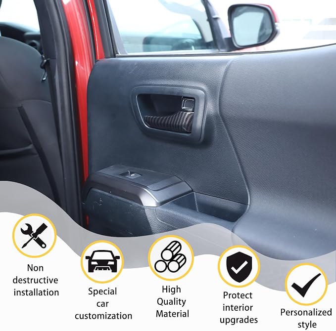 Car Inner Door Handles Cover Trim Compatible with Toyota Tacoma 2016-2022, Auto Inner Door Handles Cover Interior Door Handles Protector Trim Decorate Covers Accessories (carbon fiber pattern)