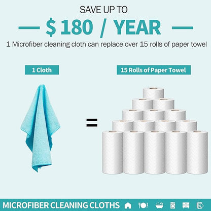 Microfiber Cleaning Cloth - 60 Pack Shop Towels, 12" x 12" Cleaning Rags Lint Free, Reusable Microfiber Towels for Cars Kitchen Automotive House Office