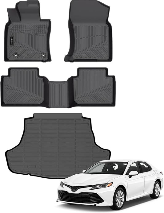 Auxko All Weather Floor Mats Cargo Mat Fit for Toyota Camry AWD 2024 2023 2022 2021 2020 2019 2018 TPE Floor Liner Trunk Mat Camry Accessories All Season Odorless Anti-Slip Black