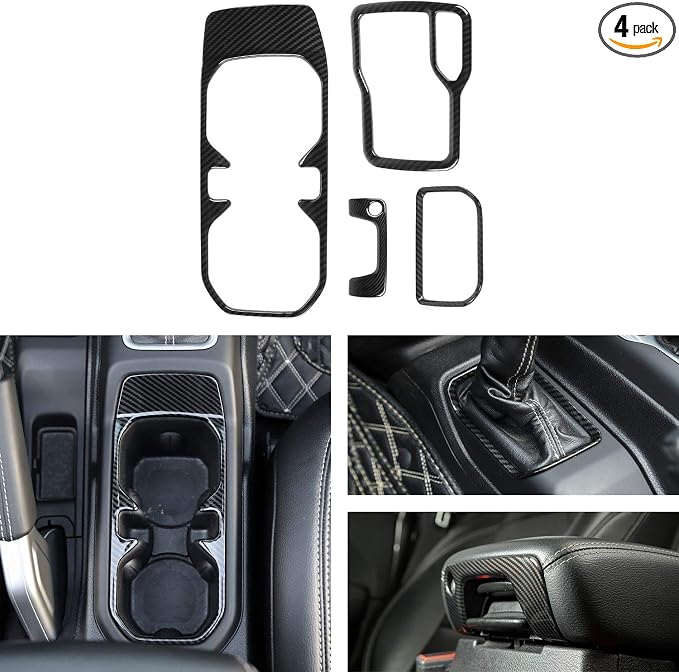 Voodonal for JL 4WD Shift Knob Gear Shift Bezel Front Cup Holder Center Armrest Switch Lock Hole Cover Trim Kits Fit for 2018-2026+Jeep Wrangler JL JLU Gladiator JT Interior Accessories Carbon Fiber