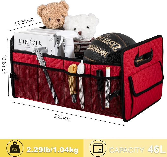 JiatuA Car Trunk Organizers and Storage for SUV, Collapsible Multi Compartment Container Box Adjustable Car Accessories for Women Men, Red
