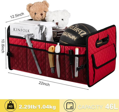 JiatuA Car Trunk Organizers and Storage for SUV, Collapsible Multi Compartment Container Box Adjustable Car Accessories for Women Men, Red