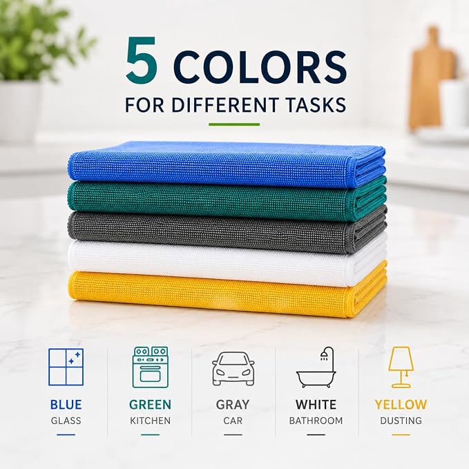 Microfiber Cleaning Cloths 15"x15" – Lint-Free Multi-Surface Household Cleaning Cloths, Highly Absorbent Reusable Microfiber Towels for Kitchen, Glass, Bathroom, Car & Home – 25 Pack