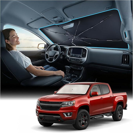 Nmoiss Windshield Sun Shade Umbrella Fit for Colorado 2015-2026 Accessories, [Vinyl Coating Heat Shield] Protect Car from Sun Rays & Heat Damage Keep Cool and Protect Interior