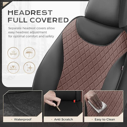 Coverado Front Car Seat Covers, Leather Seat Covers for Cars, Automotive Seat Protectors with Splicing Design，Waterproof Auto Seat Cushions Driver Seat Covers Universal for Most Cars, Black & Coffee