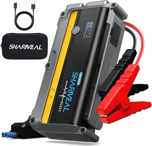 Sharmeal Jump Starter, 6000A Battery Jumper Starter Portable (All Gas/10.0L Diesel), 12V Jump Box Car Battery Jump Starter with Smart Jumper Cables, LED Light