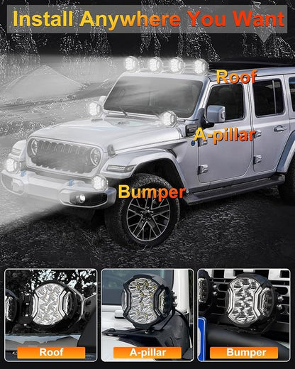 5In LED Light Pods, Super Bright Offroad Round Driving Lights with Amber DRL, 270° Wide Range Side Shooter White Spot Beam Universal Auxiliary Light with Wiring Harness Kit - 2Pack