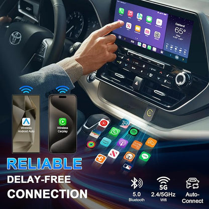 Mini Wireless CarPlay & Android Auto Adapter - Stable Fast Connection for iPhone/Android - Convert Factory Wired to Wireless for Cars 2016+