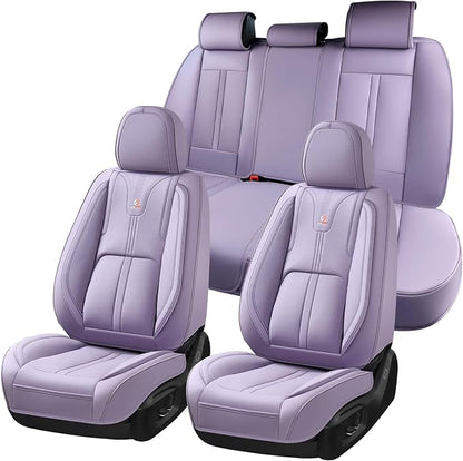 Huidasource Purple Seat Covers Luxury Nappa Leather, Car Seat Covers with Velcro Adjustable, Airbag, Lumbar Support, Cooling＆Heating, SUV seat Covers Universal Fit for Most Cars SUV Trucks, Purple