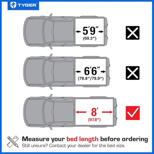 Tyger Auto T3X Soft Tri-Fold in Fabric Truck Bed Tonneau Cover Compatible with 2014-2018 Chevy Silverado GMC Sierra 1500; 2015-2019 2500 3500HD; 2019 LD/Limited | 8' (98") Bed | TG-BC3C1038X