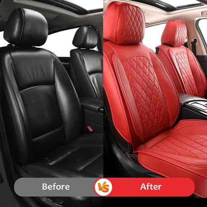 MIROZO Front Seat Covers,Waterproof Car Seat Covers Leather Automotive Seat Covers Universal Car Seat Protector Seat Cover Set Vehicle Cushion Cover for Sedan, Truck and SUV (2PCS Front, Wine Red)