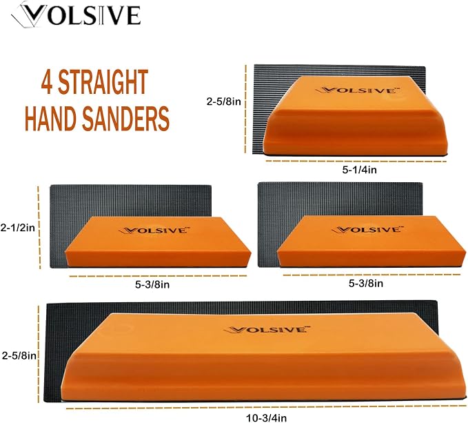 VOLSIVE 7pcs Hand Sanding Block Set, Rectangle Handheld Sanding Pad, Hook and Loop Interchangeable Assorted Shapes, for Sanding or Polishing in Auto Body and Paint Shops - Orange