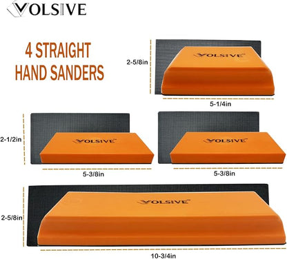 VOLSIVE 7pcs Hand Sanding Block Set, Rectangle Handheld Sanding Pad, Hook and Loop Interchangeable Assorted Shapes, for Sanding or Polishing in Auto Body and Paint Shops - Orange
