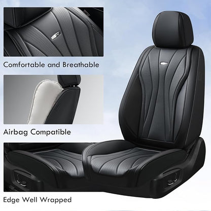 Coverado Front Seat Covers, 2 Pack Leather Seat Cover for Cars, Waterproof Seat Covers, Front Seat Car Seat Protectors, Driver Car Seat Cushions Universal Fit for Most Vehicles, Black