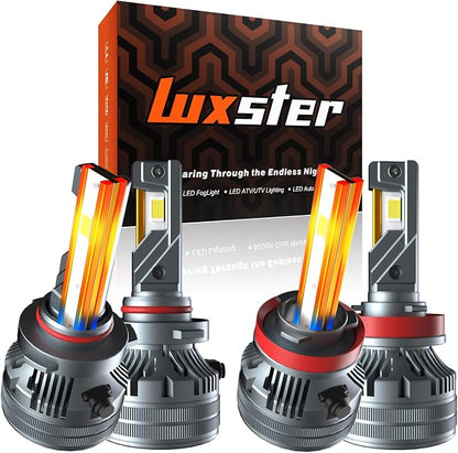 LUXSTER Punisher 120,000LM H11 9005 LED Bulbs Combo, Ultra-Bright TalonLED Chips, Easy Plug-N-Play Installation, 6000K Pure White, IP68 Waterproof, Pack of 4