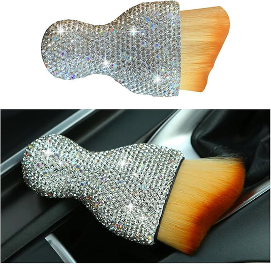 Bling Car Interior Dust Brush, Crystal Rhinestone Soft Auto Detailing Cleaning Brush, Sparkling Diamond Vehicle Dashboard Air Vent Cleaner for Women Girls, Universal for Vehicles (White)