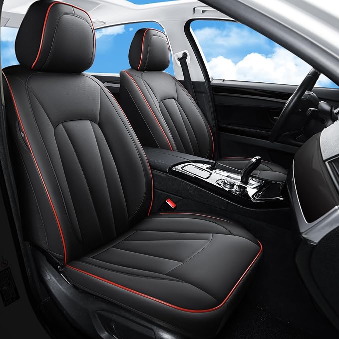 Car Seat Covers Full Set,Waterproof and Breathable Luxury Leather Seat Covers,Non-Slip Driver Seat Cushion,Automotive Seat Protector Fit Toyota Rav4 Camry Corolla Cruze Rogue CRV Accord, Red Black