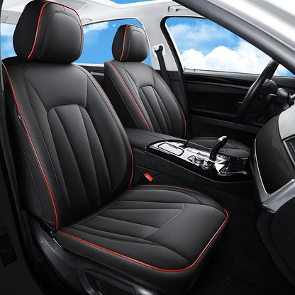 Car Seat Covers Full Set,Waterproof and Breathable Luxury Leather Seat Covers,Non-Slip Driver Seat Cushion,Automotive Seat Protector Fit Toyota Rav4 Camry Corolla Cruze Rogue CRV Accord, Red Black