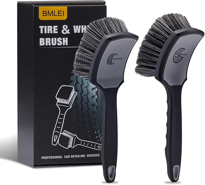 BMLEI Wheel & Tire Brush Set, 2 Pack Car Wheel Brush & Tire Cleaner Brushes, Soft Bristle Rim Brush and Stiff Tire Scrub Brush, Scratch-Free Wheel Cleaning Kit for Car Detailing, Trucks, SUVs