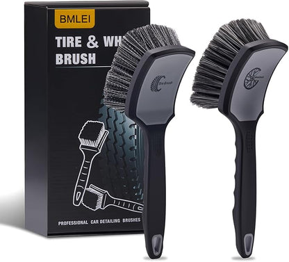 BMLEI Wheel & Tire Brush Set, 2 Pack Car Wheel Brush & Tire Cleaner Brushes, Soft Bristle Rim Brush and Stiff Tire Scrub Brush, Scratch-Free Wheel Cleaning Kit for Car Detailing, Trucks, SUVs