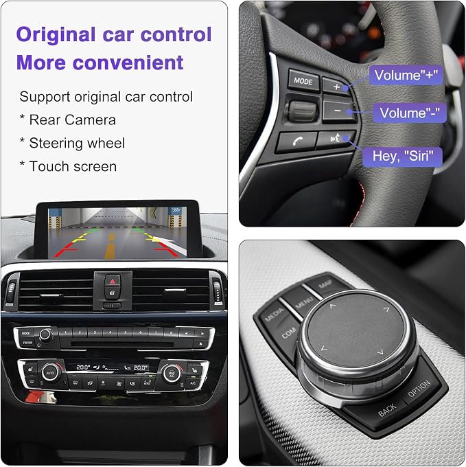 Wireless CarPlay Retrofit Kit Decoder Compatible with BMW 1/2/3/4/5/6/7/M3/M4/M5/X1/X2/X3/X4/X5/X6 (2017–2020), for EVO ID5 & ID6 System, Supports Android Auto, Mirror Link, Reverse Camera