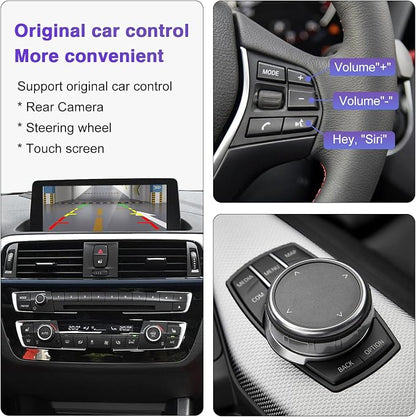 Wireless CarPlay Retrofit Kit Decoder Compatible with BMW 1/2/3/4/5/6/7/M3/M4/M5/X1/X2/X3/X4/X5/X6 (2017–2020), for EVO ID5 & ID6 System, Supports Android Auto, Mirror Link, Reverse Camera