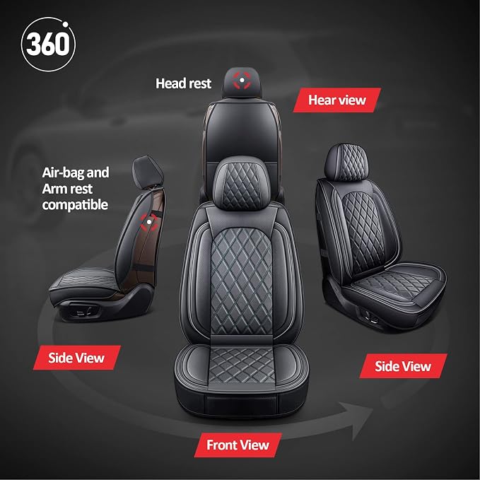 MIROZO Front Seat Covers for Car, Car Seat Covers Black Car Seat Protectors Waterproof Automotive Seat Covers Vehicle Cushion Cover Breathable Fit for Most Sedan, Truck and SUV (Black,2PCS)