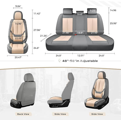 Coverado Seat Covers, Car Seat Covers Full Set, Leather Seat Covers for Cars, Car Seat Protector, Gray Car Seat Covers Front Seats and Back Seats Universal Fit for Most Cars Beige