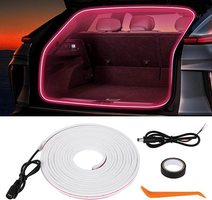 HOLDCY Car LED Strip Lights - Trunk Cargo Ambient Lighting, Pink 10000K, 118.11 inches Flexible Cuttable LED Light Strip, Easy Install, Waterproof, Universal Fit for Car Trunks, SUVs, and Vans