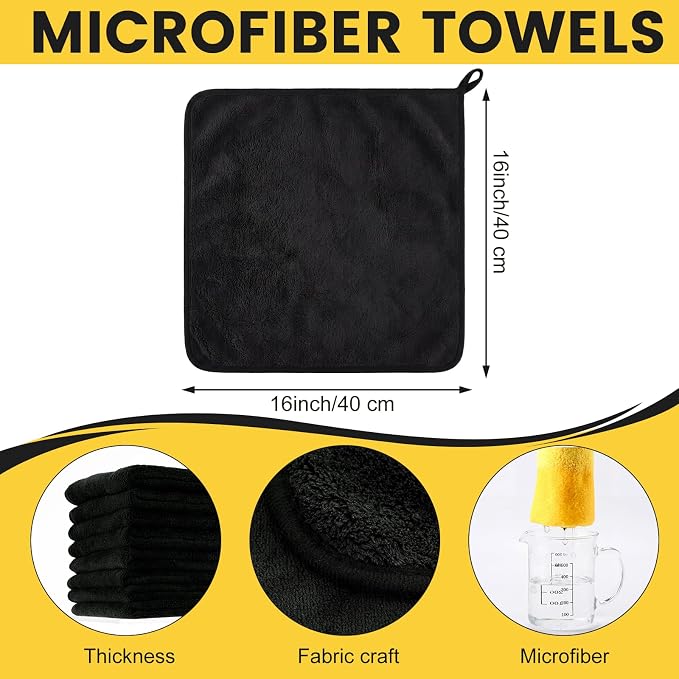 Tallew 60 Pcs Microfiber Towels: 16"x16" Microfiber Drying Towels Bulk Micro Fiber Car Cleaning Cloth for Cars Drying Washing Polishing Cleaning Household Supplies (Black,Yellow)
