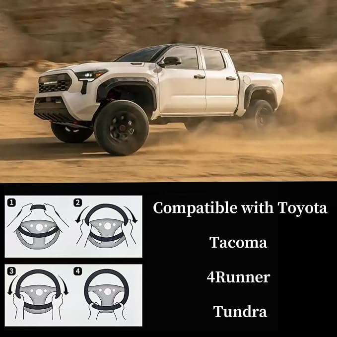 Yangday Leather Steering Wheel Cover for Toyota Tacoma 4Runner Tundra, 15.5-16 inches Car Steering Wheel Cover with Anti-Slip Massage Particle (Black)