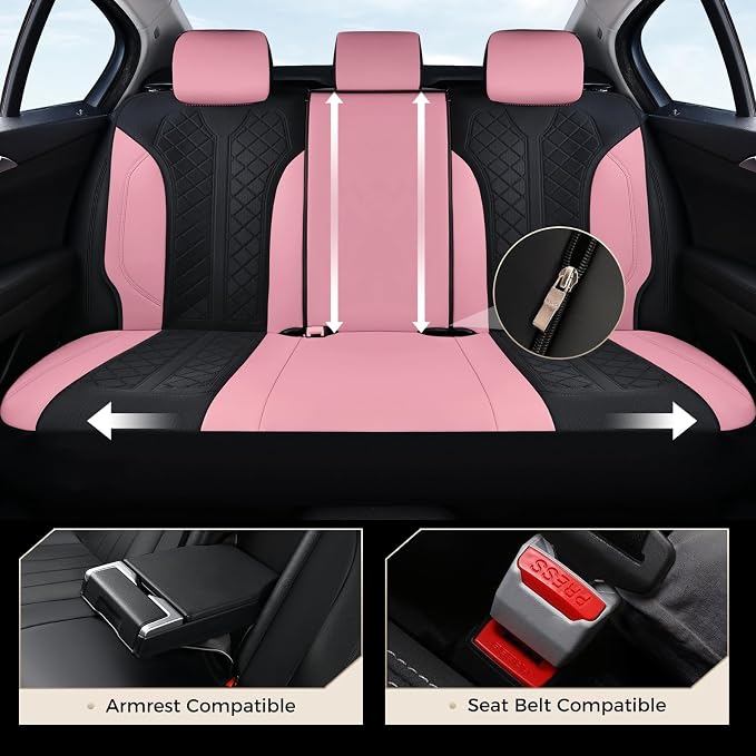 Coverado Automotive Seat Covers Full Set, Luxury Car Seat Covers, Leather Seat Covers, Mesh Design, Pink Driver Seat Protectors, Universal Fit for SUVs, Trucks, Sedans