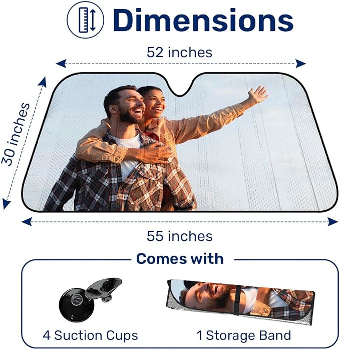 GENANY Custom Windshield Sun Shade for Car SUV Truck (55x30 Inches), Turn Your Photo Logo Text Into Windshield Sunshades, Personalized Car Sun Shades, Customized Sun Blocker Keep Your Vehicle Cool