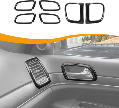 Hoolcar Center Control Air-Conditioning Outlet Vent Trim Cover & Inner Door Handle Bowl Trim Cover Fit for Jeep Grand Cherokee 2011-2020, Carbon Fiber