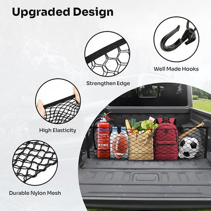 Canvcle Trunk Cargo Net for 2020-2026 Jeep Gladiator Accessories Envelope Style Mesh Trunk Net Organizer and Storage Stretchable Adjustable Elastic Nylon Rear Cargo Netting with Hooks