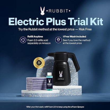 Electric Plus Trial Kit, Waterless Car Wash Kit, Rechargeable Electric Sprayer, Foam 2.0 Solution (1 Free Wash), 6 Reusable Microfiber Towels, Car Cleaning Supplies, 8 Piece Auto Cleaning Kit