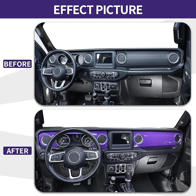 Dashboard Decorative Panel Cover Fit for 2018-2023 Jeep Wrangler JL JLU & Jeep Gladiator JT,Center Console Trim Cover Kit(Purple)