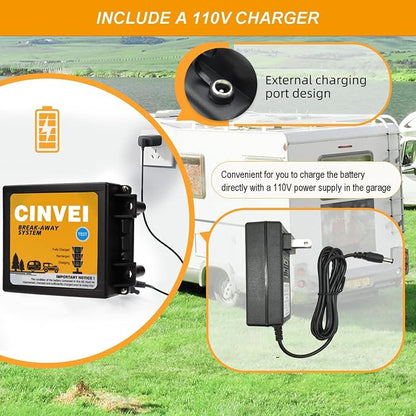 Trailer Brakes Breakaway Kit with Charger, LED Indicator, Switch, 12V 5AH Battery for Trailer Caravan