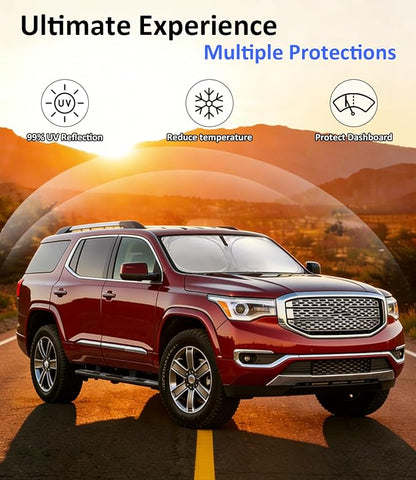 Windshield Sun Shade Custom Fit for GMC Acadia 2017-2023 | Front Window Sunshade with 240T Sun Visor Protector Foldable Heat Shield Blocks UV Rays, Car Accessories