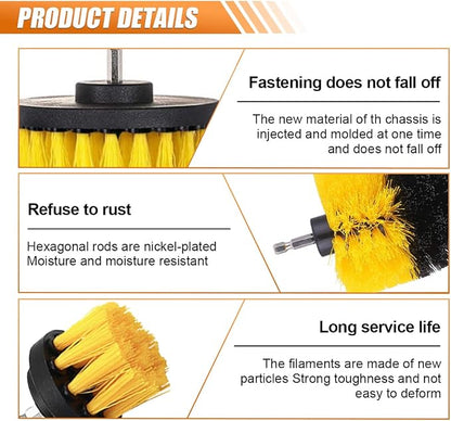 3PCS Car Detailing Drill Brush Set, Car Interior Power Scrubber Brush, Wheel Cleaner Drill Brush, Car Wash Cleaning Kit for Floor, Grout, Car Mats, Tub, Tile, Bathroom, Carpet (Yellow)