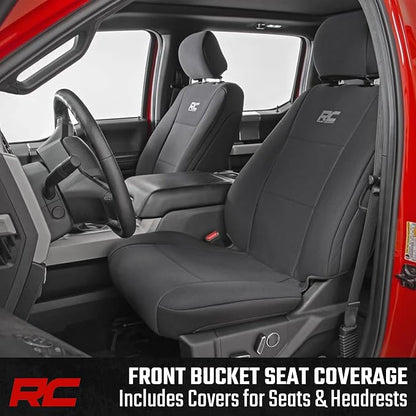 Rough Country Neoprene Seat Covers for 15-22 F-150 |17-22 Super Duty - 91016,Black, Front