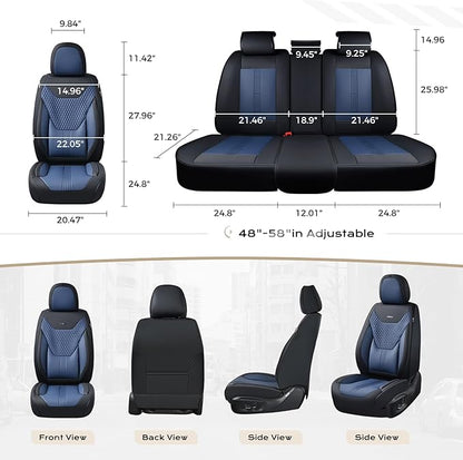 Coverado Car Seat Covers Full Set, Front Seat Covers with Lumbar Support and Back Seat Cover Waterproof Leather Automotive Seat Cover, Universal Car Interior Protectors Cushion for Most Cars
