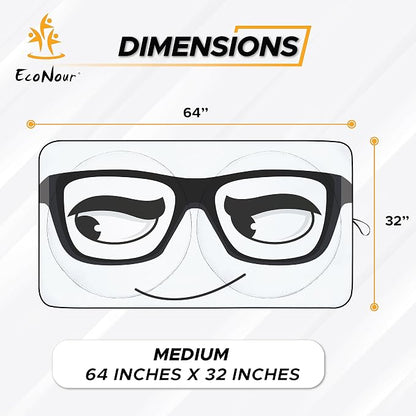 EcoNour Windshield Sun Shade Foldable Front Window Sunshade | Durable 240T Material Car Sun Visor for UV Rays & Sun Heat Protection | Interior Accessories | Medium (64 inches x 32 inches)