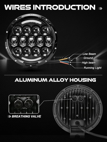 AUDEXEN LED Work Lights, 7 Inch 105W Round Spot LED Pods Light Bar High/Low Beam DRL with Adjustable Mounting Bracket Compatible with Jeep Off Road 4WD Truck SUV UTV ATV Driving Lamp, 2 PCS