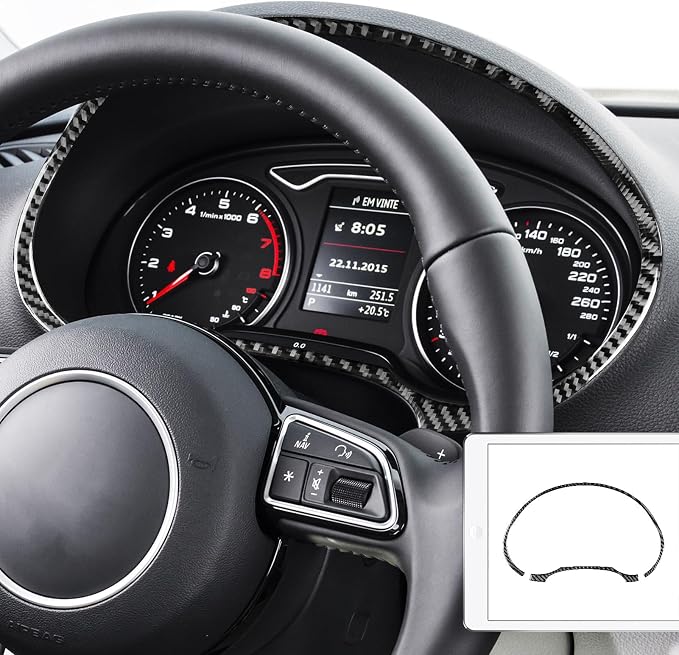 Real Premium Carbon Fiber Sticker Compatible with Audi A3 S3 RS3 8V 2013 2014 2015 2016 2017 2018 2019 Car Dashboard Speedometer Tachometer Decor Frame Auto Interior Accessories Decal Black